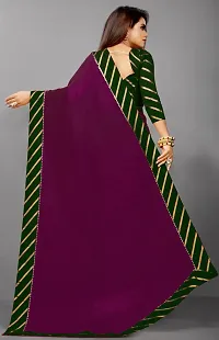 Stylish Cotton Blend Purple  Saree with Blouse piece-thumb1