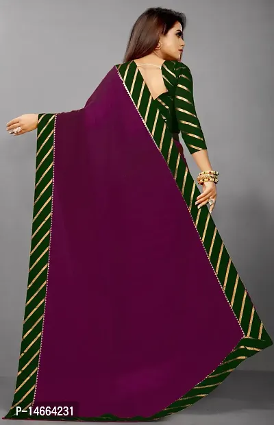 Stylish Cotton Blend Purple  Saree with Blouse piece-thumb2