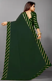 Stylish Cotton Blend Green  Saree with Blouse piece-thumb1