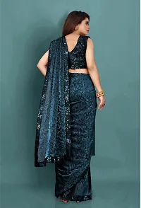 Stylish Cotton Blend Blue  Saree with Blouse piece-thumb1