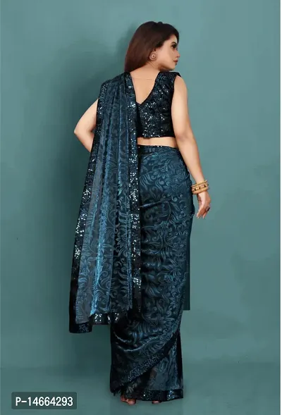 Stylish Cotton Blend Blue  Saree with Blouse piece-thumb2