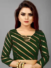 Stylish Cotton Blend Green  Saree with Blouse piece-thumb2