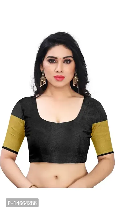 Stylish Cotton Blend Black  Saree with Blouse piece-thumb3