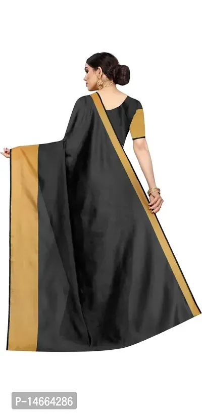 Stylish Cotton Blend Black  Saree with Blouse piece-thumb2