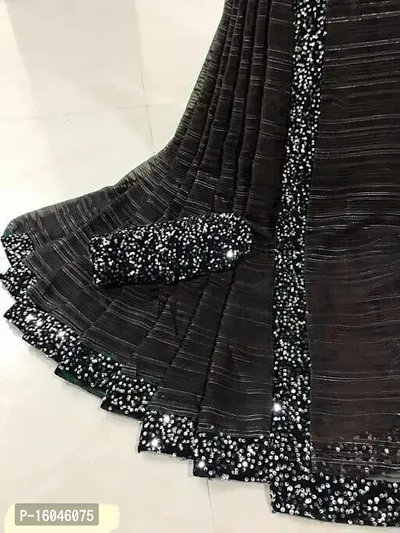 Women's Stylish Sequence Lace Saree With Unstitched Blouse Piece-thumb0