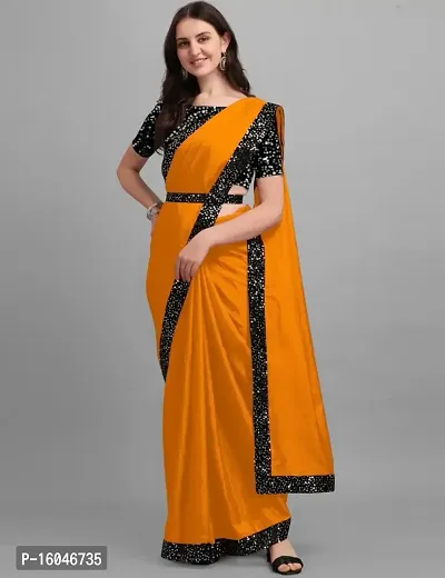 Women's Georgetter Saree With Embroidered Sequence Lace Border Work Saree With Unstitched Blouse Piece-thumb0