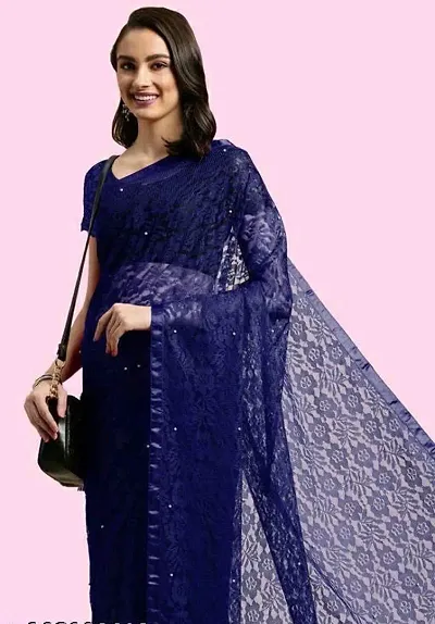 Solid Net Sarees with Blouse Piece