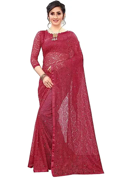 Stylish Net Self Pattern Saree with Blouse piece For Women