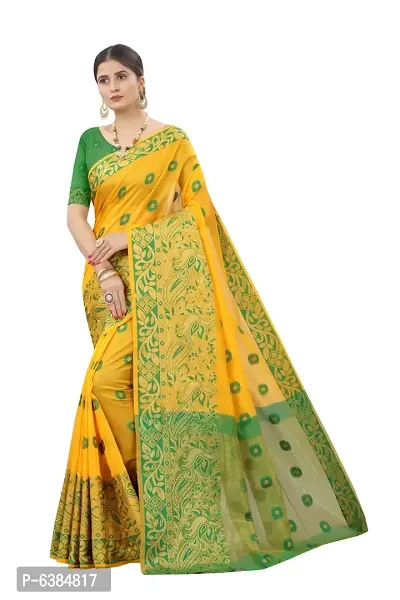 Stylish Art Silk Yellow Woven Design Saree With Running Blouse Piece For Women