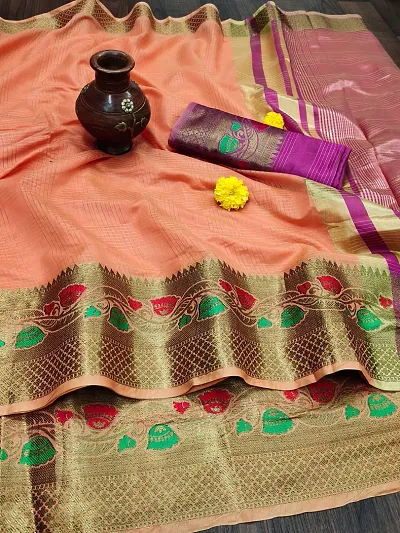 Stylish Silk Woven Design Saree With Running Blouse Piece For Women