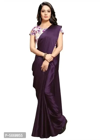 Beautiful satin silk saree  with digital printed blouse piece-thumb2