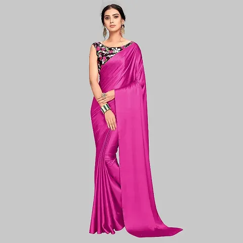 New Trendy Satin Solid Sarees with Blouse piece