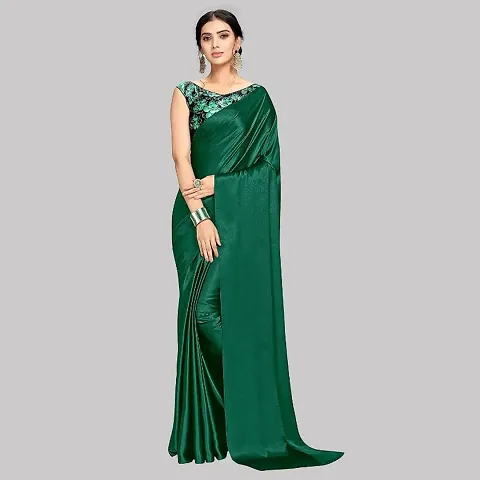 New Trendy Satin Solid Saree with Blouse piece