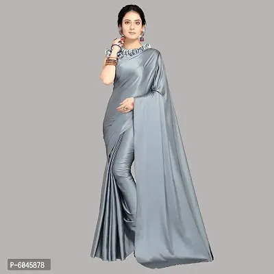 New Trendy Satin Solid Saree with Blouse piece