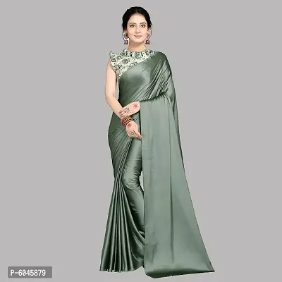 New Trendy Satin Solid Saree with Blouse piece-thumb0