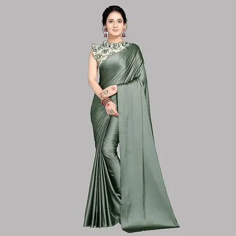 New Trendy Satin Solid Saree with Blouse piece