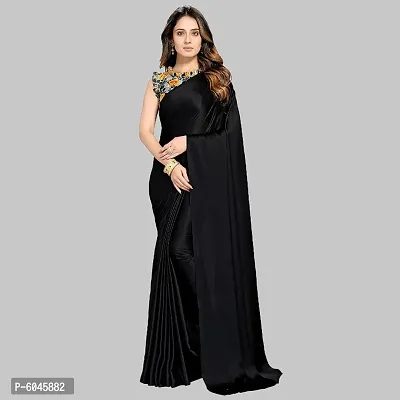 New Trendy Satin Solid Saree with Blouse piece-thumb0