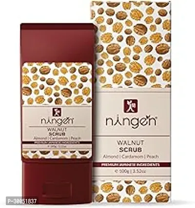 Ningen Walnut Face Scrub I Enriched with Almond Green Cardamom and Peach I Dermatologically Tested Paraben Free I Moisturizes Exfoliates and Removes Tan/Blemishes I 100g White