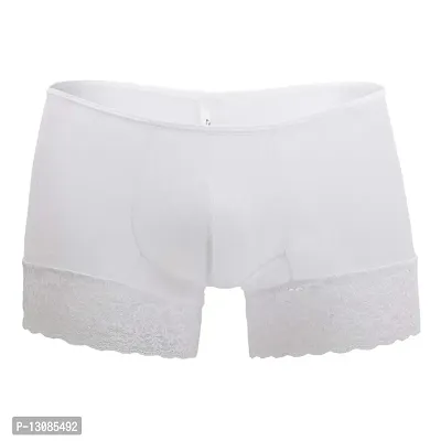 AAYAN BABY Men's Solid Lace Comfortable Boxer White Free Size White-thumb0