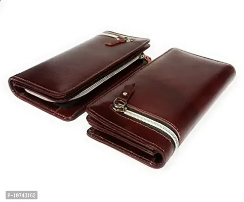 Genuine Leather Clutch Wallet for Women Unisex Hand Purse- Brown colour-thumb2