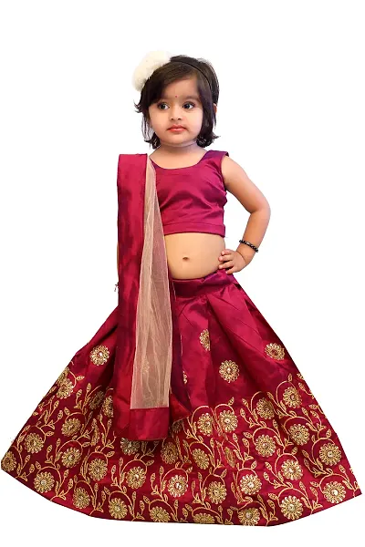 Ethnos Fashion Girl's Silk Readymade Lehenga Choli Ethnic Wear for Baby Girl 2-5 years (4-5 Years, Purple)