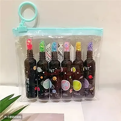 Trendy 7 Star Stationery Space Theme Bottle Shape Highlighters - Set Of 6 - Planet Theme - Chisel Tip Fine Grip Marker Pen - Ideal Gifts For Stationery Hoarders And Kids - - Assorted-thumb0