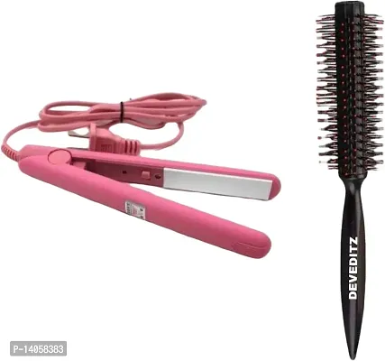 Stylish Fancy Mini Hair Straightner + Round Hair Brush Comb-thumb0