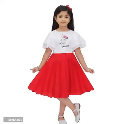 Beautiful Red Cotton Blend Printed Frocks For Girls