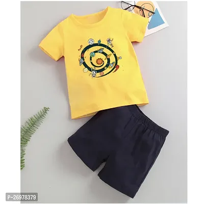 Stylish Yellow Cotton Blend Printed T-Shirts with Shorts For Women-thumb0