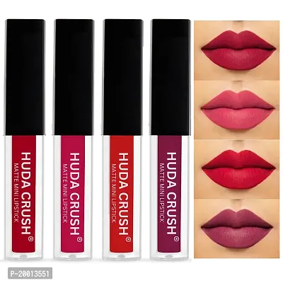 HUDACRUSH BEAUTY Mini Lipsticks Combo Pack of 4 Liquid Matte Lipstick Set, Red Edition