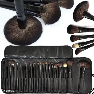 HUDA GIRL Beauty 24 Piece Cosmetic Brush Set - Makeup Brush Set with Black Premium Synthetic Leather Case, Wooden Handle Cosmetic Makeup Brush Kit Set