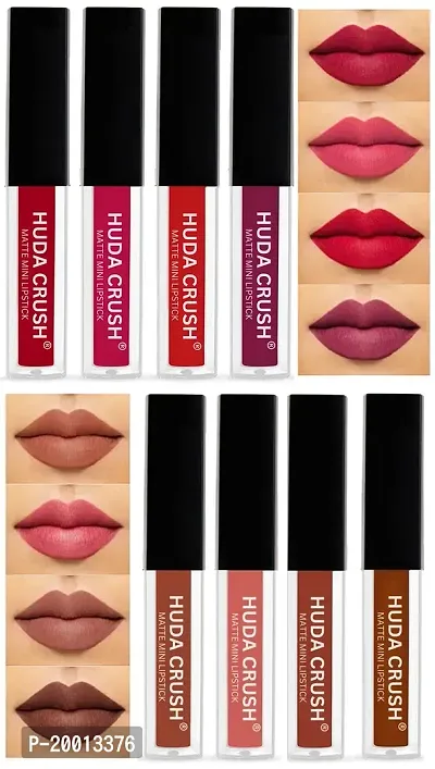 HUDACRUSH BEAUTY Mini Lipsticks Combo Pack of 8 Liquid Matte Lipstick Set, Red and Nude Edition