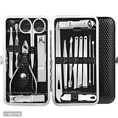 HUDA NAILS BEAUTY Professional 16 in 1 Stainless Steel Manicure Pedicure Self Care Kit with Leather Case-thumb0