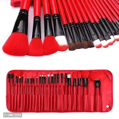 HUDA GIRL BEAUTY PROFESSIONAL 24Pcs Makeup Brush Set for Foundation, Face Powder, Blush Blending Brushes, Wooden Handle Cruelty-Free Synthetic Fiber Bristles with Leather Case (Red)
