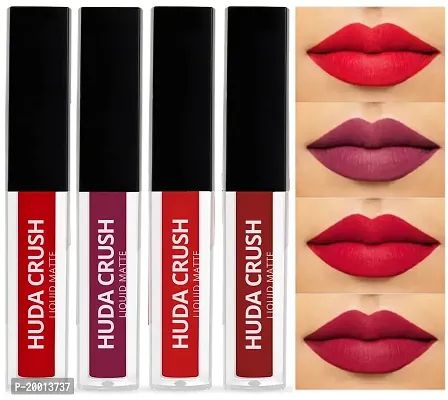 HUDACRUSH BEAUTY Professional Color Sensational Liquid Lipstick Combo Pack, Set of 4 Mini Lipsticks Forever Matte Finish Lip Color - Red Edition-thumb0