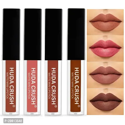 HUDACRUSH BEAUTY Mini Lipsticks Combo Pack of 4 Liquid Matte Lipstick Set, Nude Edition