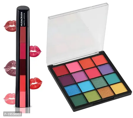 Brights Edition Mini Eyeshadow Palette - 16 Shimmer and Matte Shades With Fabulous 5 in 1 Matte Finish Lipstick (Red Edition)-thumb0