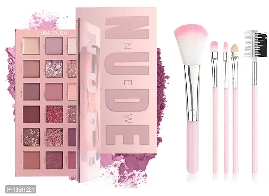 Nude Eyeshadow Palette 18 Color Makeup Palette with 5 pcs pink Makeup Brush