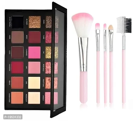 Rose Gold Remastered Beauty Eyeshadow Palette 18 Color Shades with 5 pcs Pink Makeup Brushes