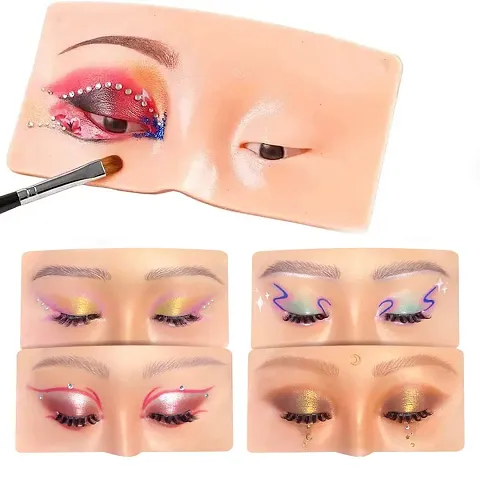 Makeup Practice Board Silicone Makeup Practice Face Eyes Glossy Eyelash Eyebrow Practice Pad Reusable 5D Realistic Bionic Skin Mannequin Aid (Natural Tone)