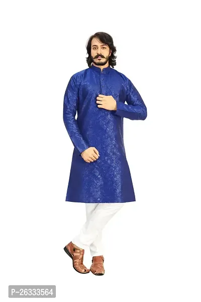 Great Choice Men's Silk Ethnic Festival Wear Kurta (Blue); Size: XX-Large - keri_010-thumb0
