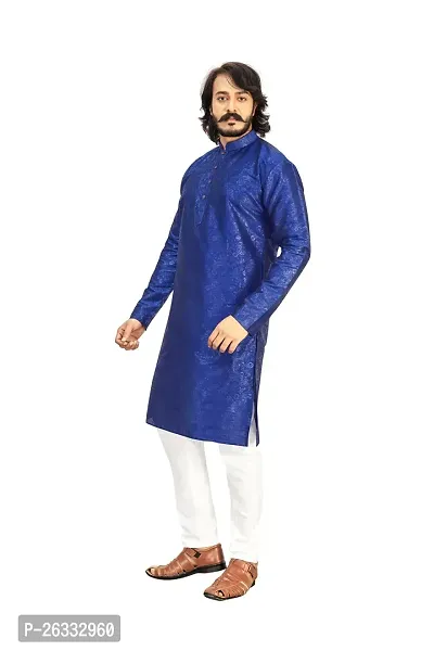 Great Choice Men's Silk Ethnic Festival Wear Kurta (Blue); Size: X-Small - keri_010-thumb4