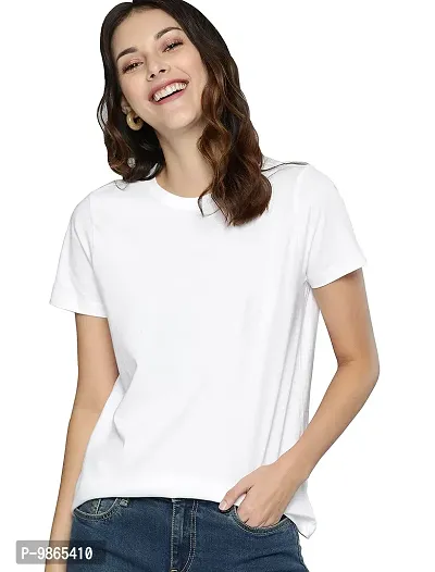 Women's 100% Cotton Plain Regular Fit Round Neck Half Sleeve White Tshirt