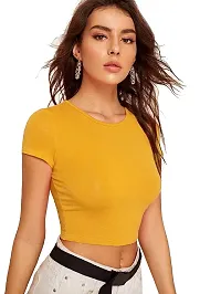 Women's Cotton Slim Fit Crop Top (Yellow_XL)-thumb2