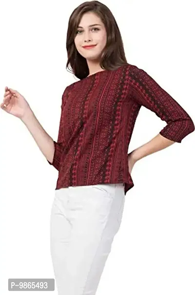 TUSI Fashion Women's Regular Fit Printed Crepe Round Neck 3/4 Sleeves Casual Tops TI-TOP 2.2-thumb2