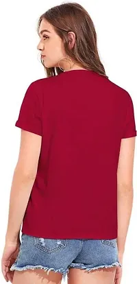 Tusi Round Neck Cotton Printed Women T Shirts (Medium, Maroon)-thumb1