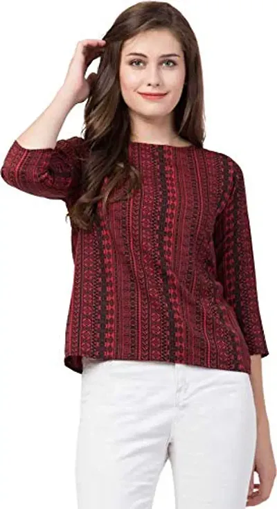 TUSI Fashion Women's Regular Fit Printed Crepe Round Neck 3/4 Sleeves Casual Tops TI-TOP 2.2