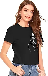 Tusi Women's 100% Cotton Print Regular Fit Round Neck Half Sleeve T-Shirt (X-Large, Black-White)-thumb3