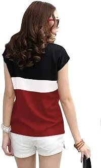 Women Cotton Color Block Regular Fit Stylish Tshirt Maroon-thumb2