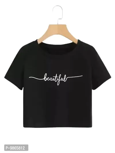 Black Crop Top for Women (Black_L)